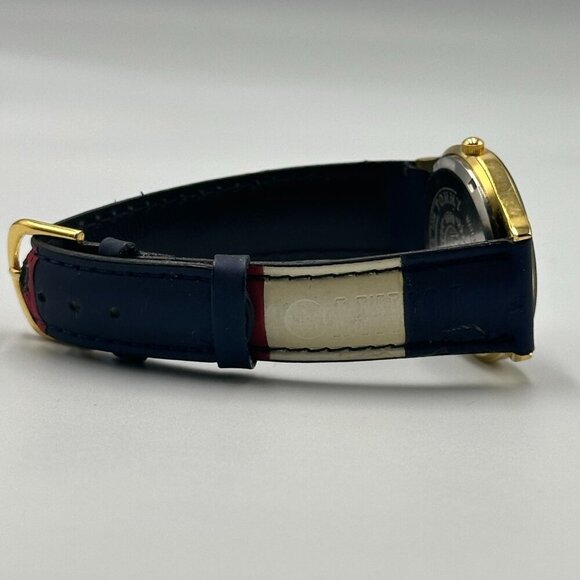 Vintage Tommy Hilifiger Watch Men Black Dial Striped Leather Band Y2K Works 9" - Picture 9 of 12